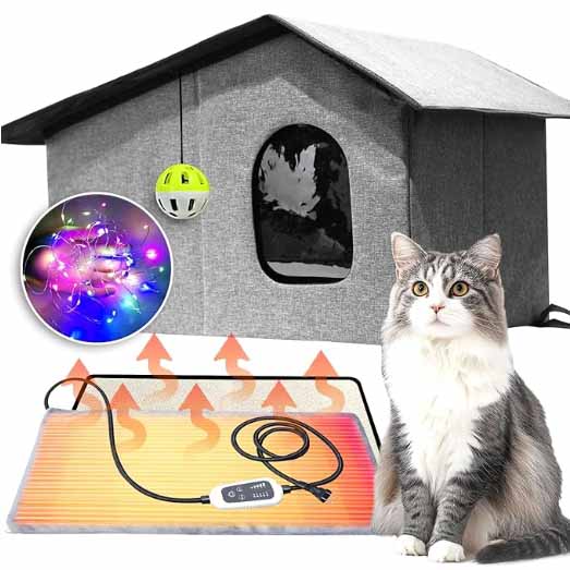Foldable Adjustable Temperature Heated Cat House