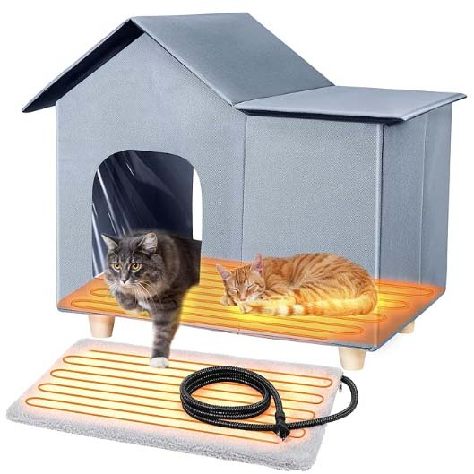 Foldable Adjustable Temperature Heated Cat House