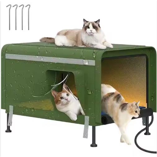 Foldable Adjustable Temperature Heated Cat House