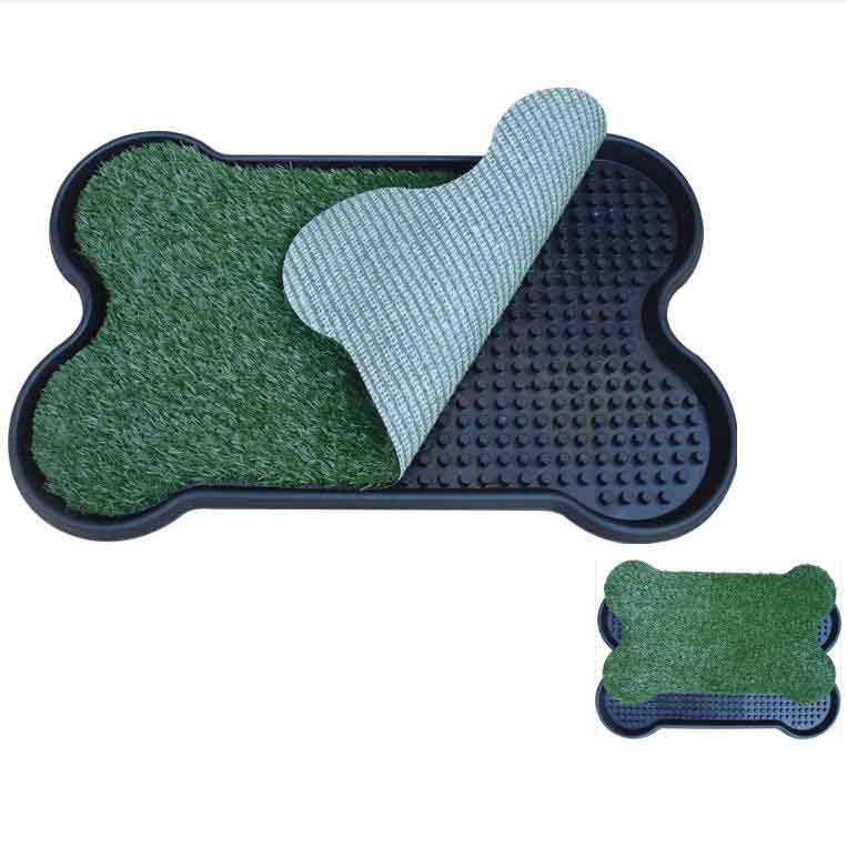 Dog Potty Dog Training Grass Mat with Tray(Bone Shape)