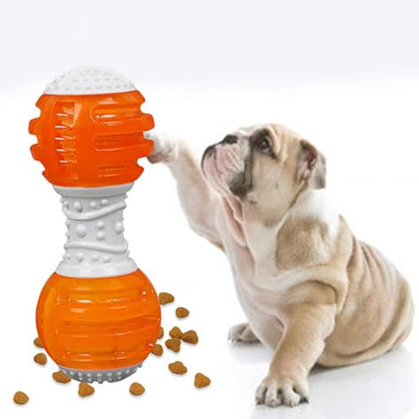 Dumbbell Shape Dog Squeaky Chew Toy Treat Dispenser